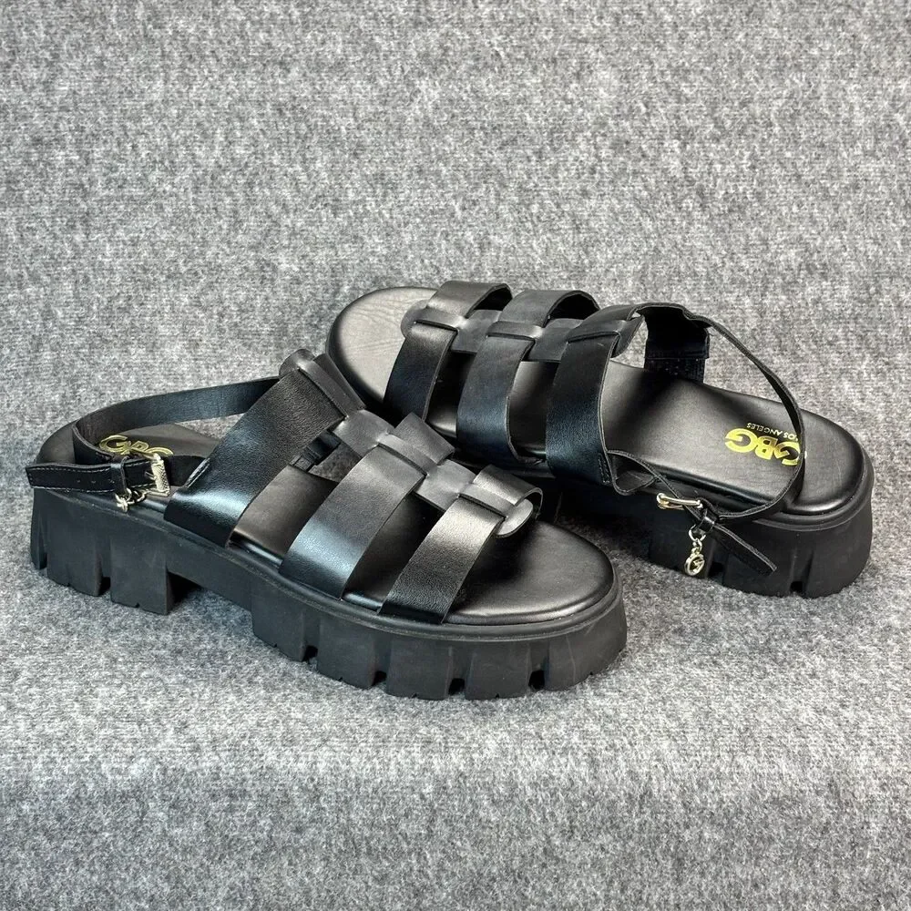 GBG Los Angeles Women’s Gladiator Platform Sandals Black Lug Sole Size 11M